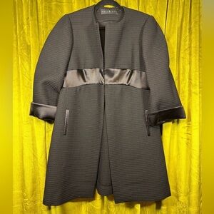 RARE Incredible Vintage Neil Bieff Black collarless Black satin textured coat